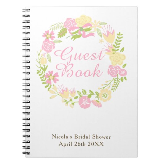 Green & Brown Floral Wreath Bridal Shower  ノートブック (正面)