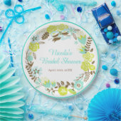 Green & Brown Floral Wreath Bridal Shower ペーパープレート (パーティー)