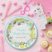 Green & Brown Floral Wreath Bridal Shower ペーパープレート (パーティー)