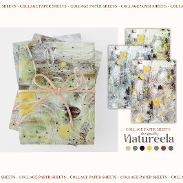 Green Brown Gray Abstract Collage ラッピングペーパーシート