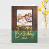 Green & Brown leather Gold Script Dad Birthday カード (黄色い花)