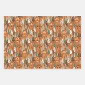 Green Brown Orange Christmas Forest Village ラッピングペーパーシート (正面)