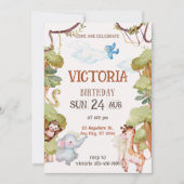 Green Brown Watercolor Jungle Birthday Invitation 招待状 (正面)