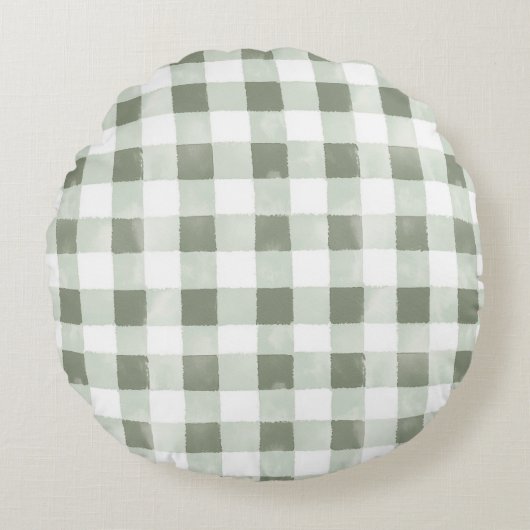 Green Brown White Plaid Stripes   ラウンドクッション (正面)