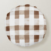 Green Brown White Plaid Stripes   ラウンドクッション (裏面)