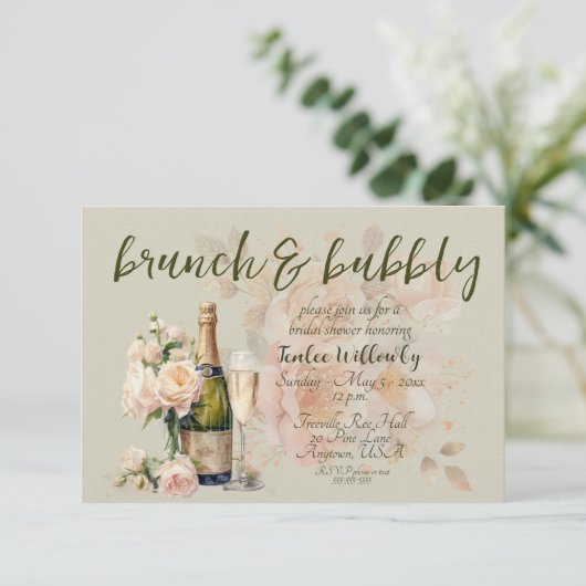 Green Brunch & Bubbly Wedding Shower 招待状 (スタンド正面)