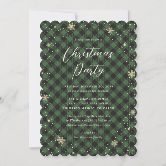Green Buffalo Plaid Christmas Party 招待状 (正面)