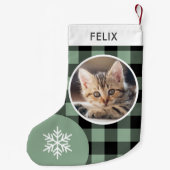 Green Buffalo Plaid Custom Pet Cat Photo スモールクリスマスストッキング (裏面)