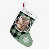 Green Buffalo Plaid Custom Pet Cat Photo スモールクリスマスストッキング (正面 (吊り時))