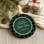 GREEN BUFFALO PLAID NAME Photo Christmas Keepsake オーナメント