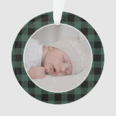 GREEN BUFFALO PLAID NAME Photo Christmas Keepsake オーナメント (正面)