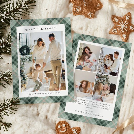 Green Buffalo Plaid Photo collage Christmas シーズンカード