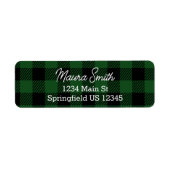 Green buffalo plaid winter return address ラベル (正面)