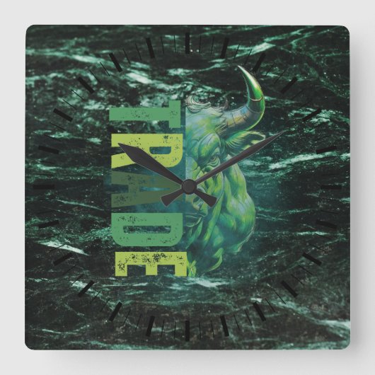Green bull | Trade Design | Marble スクエア壁時計 (正面)