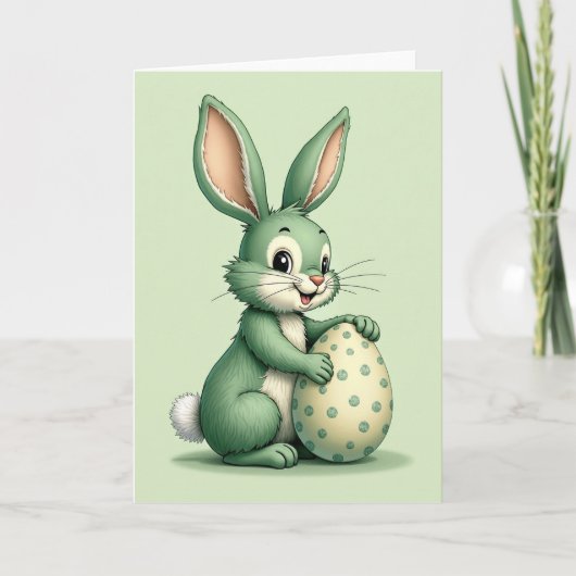 Green Bunny And Egg Card カード (正面)