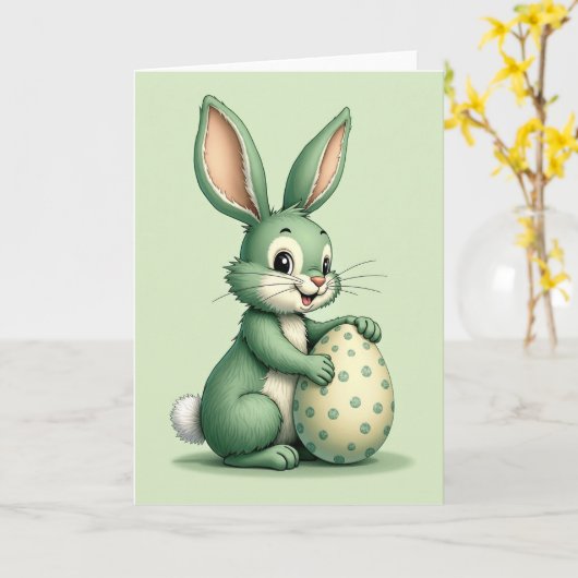 Green Bunny And Egg Card カード (黄色い花)