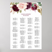 Green Burgundy Floral Alphabetical Seating Chart ポスター (正面)