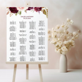 Green Burgundy Floral Alphabetical Seating Chart ポスター