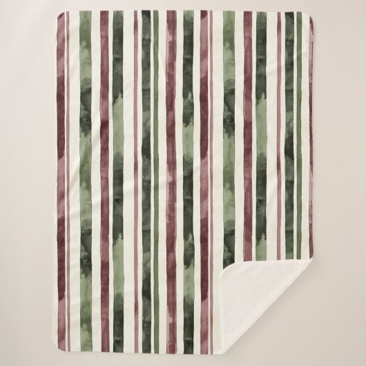 Green Burgundy Stripes   シェルパブランケット (正面)