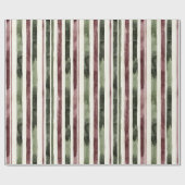 Green Burgundy Stripes Christmas ラッピングペーパー (フラット)