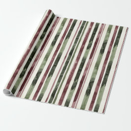 Green Burgundy Stripes Christmas ラッピングペーパー