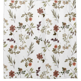 Green Burgundy Wildflower シャワーカーテン