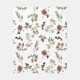 Green Burgundy Wildflower フリースブランケット