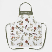 Green Burgundy Wildflower Custom Name Apron  エプロン (正面)