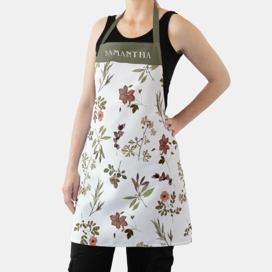 Green Burgundy Wildflower Custom Name Apron  エプロン (インサイチュ)
