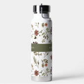 Green Burgundy Wildflower Monogram Name ウォーターボトル (左面)