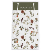 Green Burgundy Wildflower Monogram Name スモールペーパーバッグ (正面)