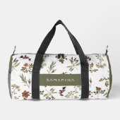 Green Burgundy Wildflower Monogram Name ダッフルバッグ (裏面)