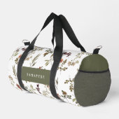 Green Burgundy Wildflower Monogram Name ダッフルバッグ (右コーナー)