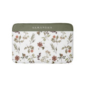 Green Burgundy Wildflower Monogram Name バスマット (正面)
