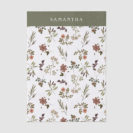 Green Burgundy Wildflower Monogram Name 薄葉紙