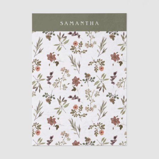 Green Burgundy Wildflower Monogram Name 薄葉紙 (正面)