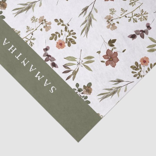 Green Burgundy Wildflower Monogram Name 薄葉紙 (詳細)