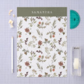 Green Burgundy Wildflower Monogram Name 薄葉紙 (クラフト)