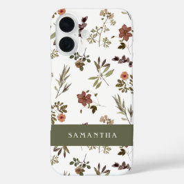 Green Burgundy Wildflower Monogram Name iPhone 16ケース
