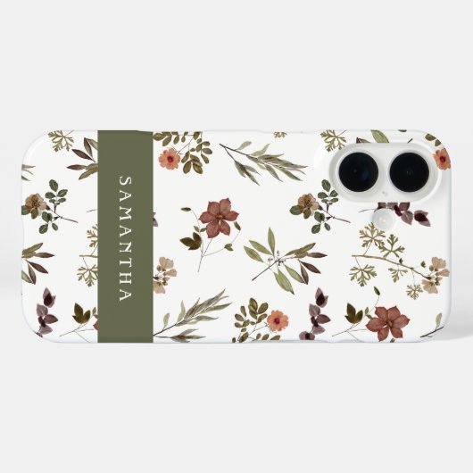 Green Burgundy Wildflower Monogram Name Case-Mate iPhoneケース (裏面 (横))
