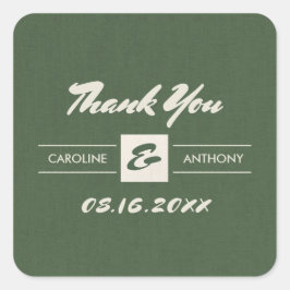 Green Burlap Texture 結婚's Thank You スクエアシール