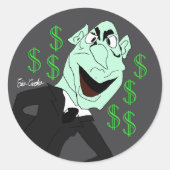 Green business executive puppet ラウンドシール (正面)