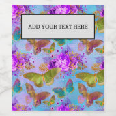Green Butterfly Purple Rose Garden Pattern ワインラベル (シングルラベル)