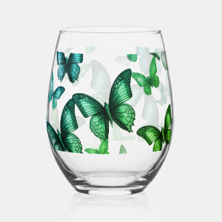 Green Butterfly  Stemless Wine Glass ステムなしワイングラス