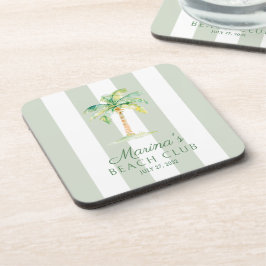 Green Cabana Stripes Palm Beach Club Birthday コースター