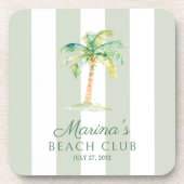 Green Cabana Stripes Palm Beach Club Birthday コースター (正面)
