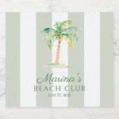 Green Cabana Stripes Palm Beach Club Birthday スパークリングワインラベル (シングルラベル)