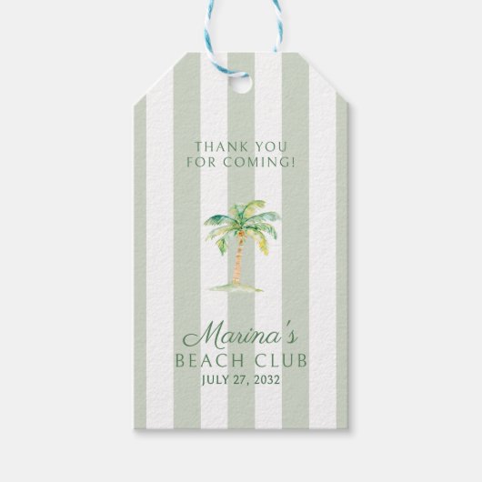 Green Cabana Stripes Palm Beach Club Thank You ギフトタグ (正面)