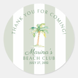 Green Cabana Stripes Palm Beach Club Thank You ラウンドシール