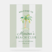 Green Cabana Stripes Palm Beach Club Welcome アクリルサイン (正面)